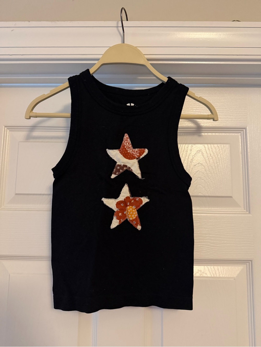 Women’s Black Tank Top with hand sewn Star Patch Detail